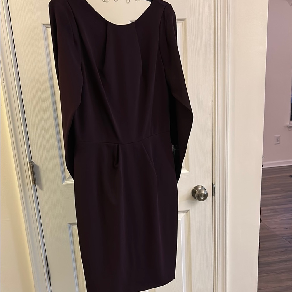 Elegant Women's Plum Sheath Dress with attached Cape